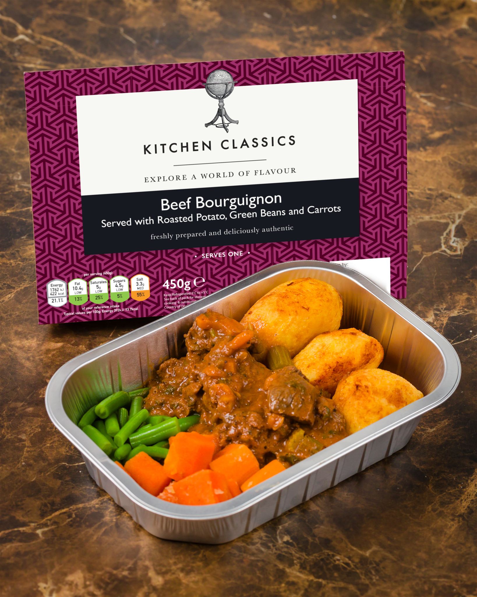 Beef Bourguignon with Roasted Potato- Green Beans and Carrots - 450g