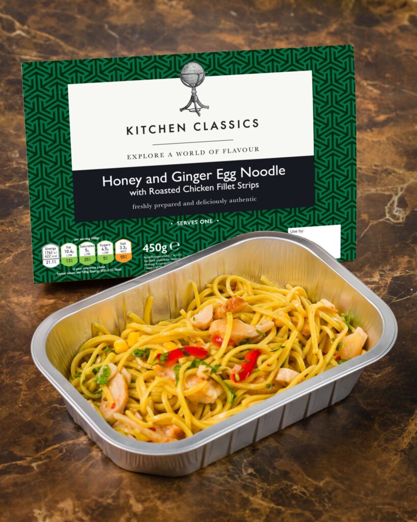 Honey and Ginger Egg Noodle With Roasted Chicken Fillet Strips